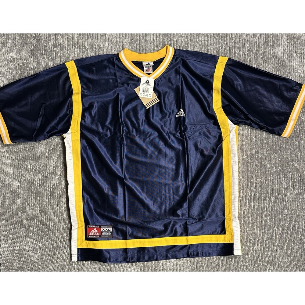 Adidas Basketball Teamwear Shooting Shirt XXL Navy Yellow Shiny Y2K Warm Up Tee